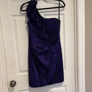 Jessica McClintock Purple One-Shoulder Ruffled Cocktail Dress